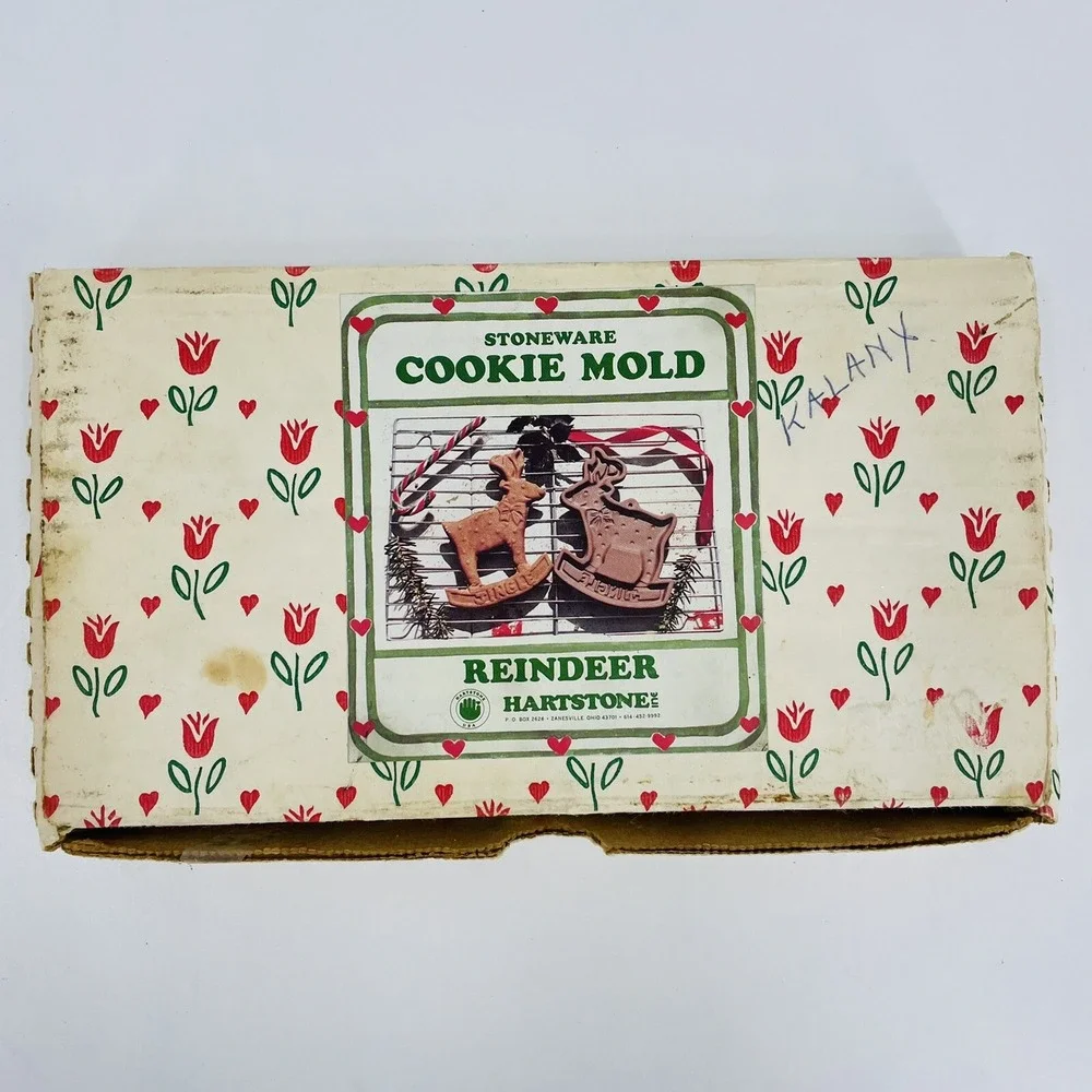 Hartstone Stoneware Cookie‎ Mold Rocking Reindeer Jingle Christmas Vintage USA